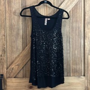 Sequins, black tank top